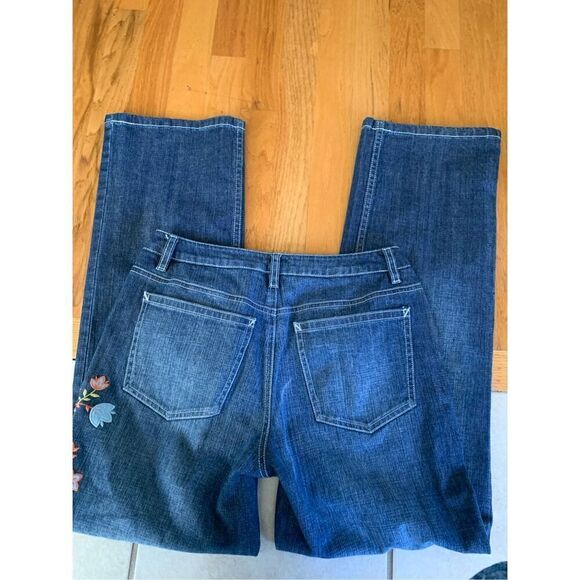 TALBOTS STRETCH JEANS PANTS EMBROIDERED LEG BLUE DISTRESSED - Picture 2 of 6